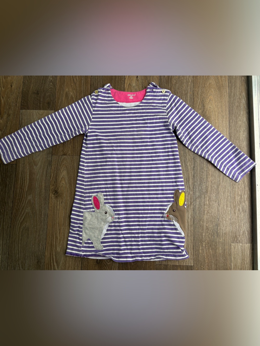 Girls Purple & White Striped Dress with Bunny Appliqués